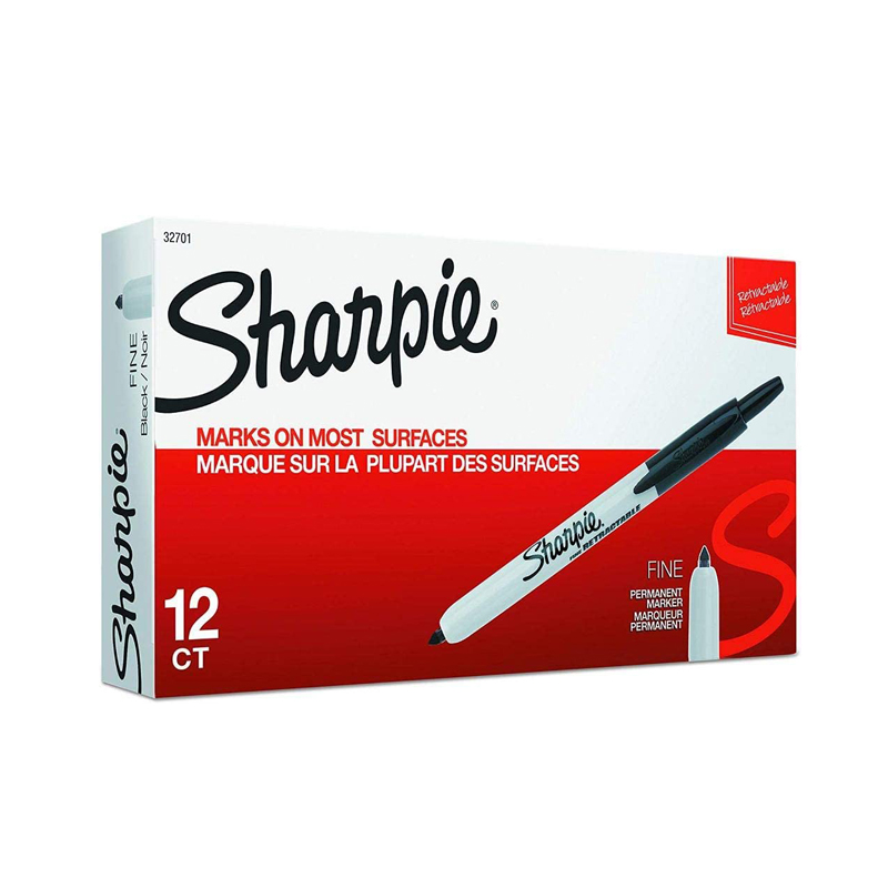 美国三福sharpie retractable按动式无笔帽油性记号笔 防水1-2mm 32701